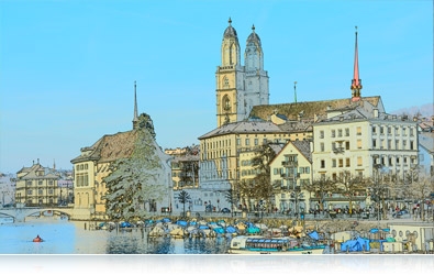 Creative landscape photo of buildings on the water using an artistic effect built-in to the Nikon D7100