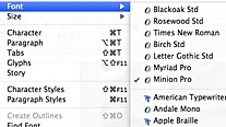 Recently used fonts