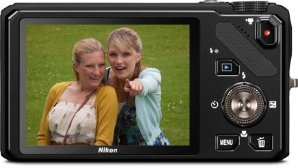 Back view of the COOLPIX S9200 showing off its high-resolution 921,000-dot LCD monitor.