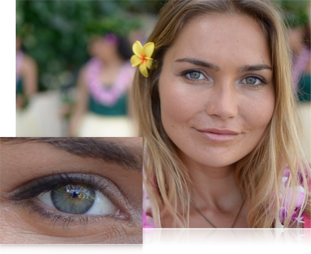 Nikon D5200's 24.1MP sensor captures brilliant photos photo of a woman with a yellow flower behind her ear and inset photo close up of her eye