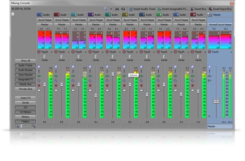 complete mixing console in NLE video editing software